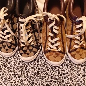 Coach tennis shoes like brand new black and brown.  Louis Vuitton real earrings.